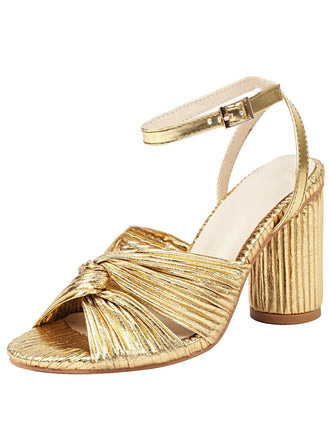 Vintage Pleated Twist Peep Toe Buckle Chunky High Heels