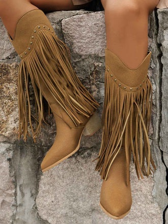 Vintage Tassel Chunky High-heeled Boots