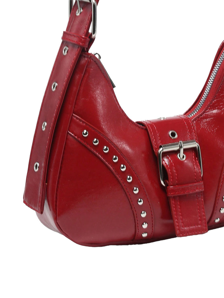 True Red Steampunk Leather Rivets Shoulder Bag