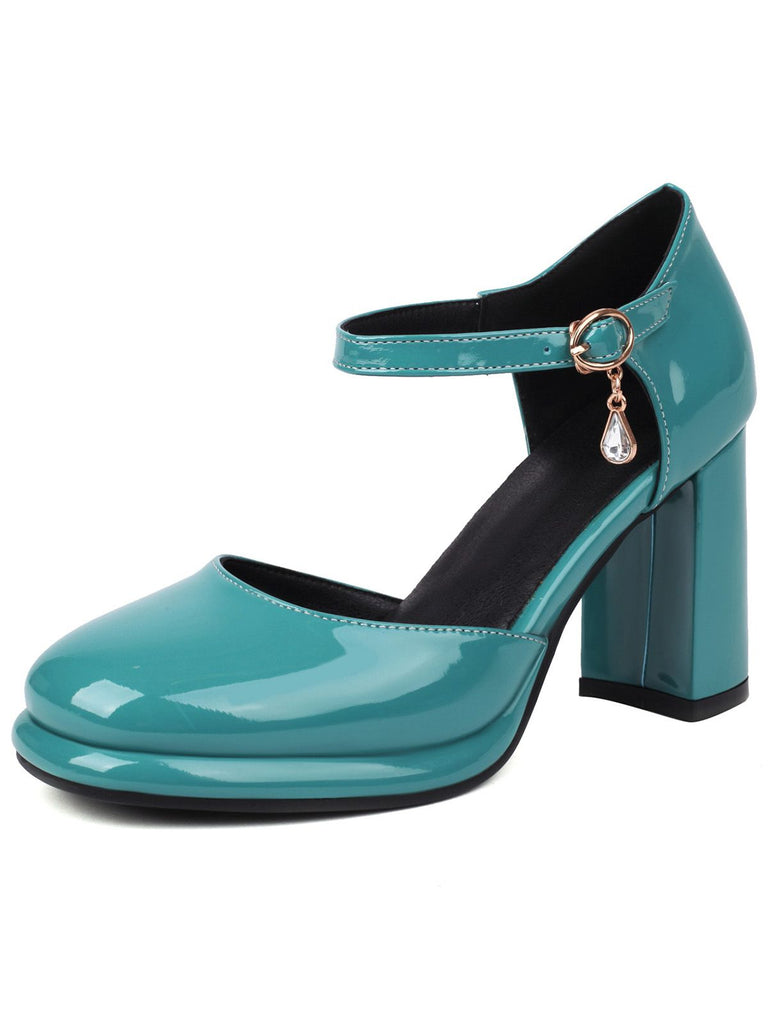 Vintage Patent leather Ankle-Strap Block Heel Pumps