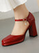 Vintage Patent leather Ankle-Strap Block Heel Pumps