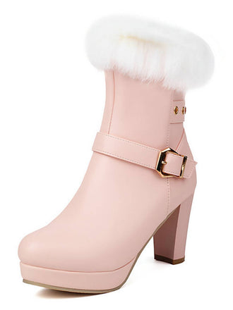 Vintage Faux Fur Buckle High Heel Boots
