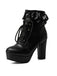 Vintage Ruffled Lace-Up Chunky High Heel Boots
