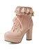 Vintage Ruffled Lace-Up Chunky High Heel Boots