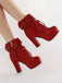 Vintage Ruffled Lace-Up Chunky High Heel Boots