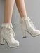 Vintage Ruffled Lace-Up Chunky High Heel Boots