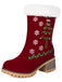 Vintage Christmas Tree Snowflake Plush Chunky Heel Boots