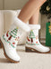 Vintage Christmas Tree Snowflake Plush Chunky Heel Boots