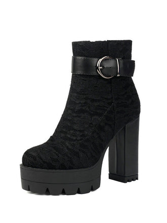 Vintage Lace Chunky Heel Platform Ankle Boots