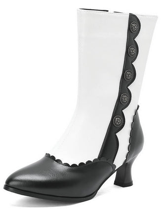 Vintage Leather Suede Button Mid Calf Boots