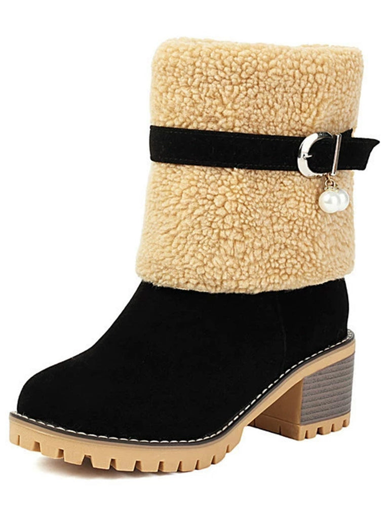 Vintage Pearl Velvet Polar Fleece Mid-Calf Boots