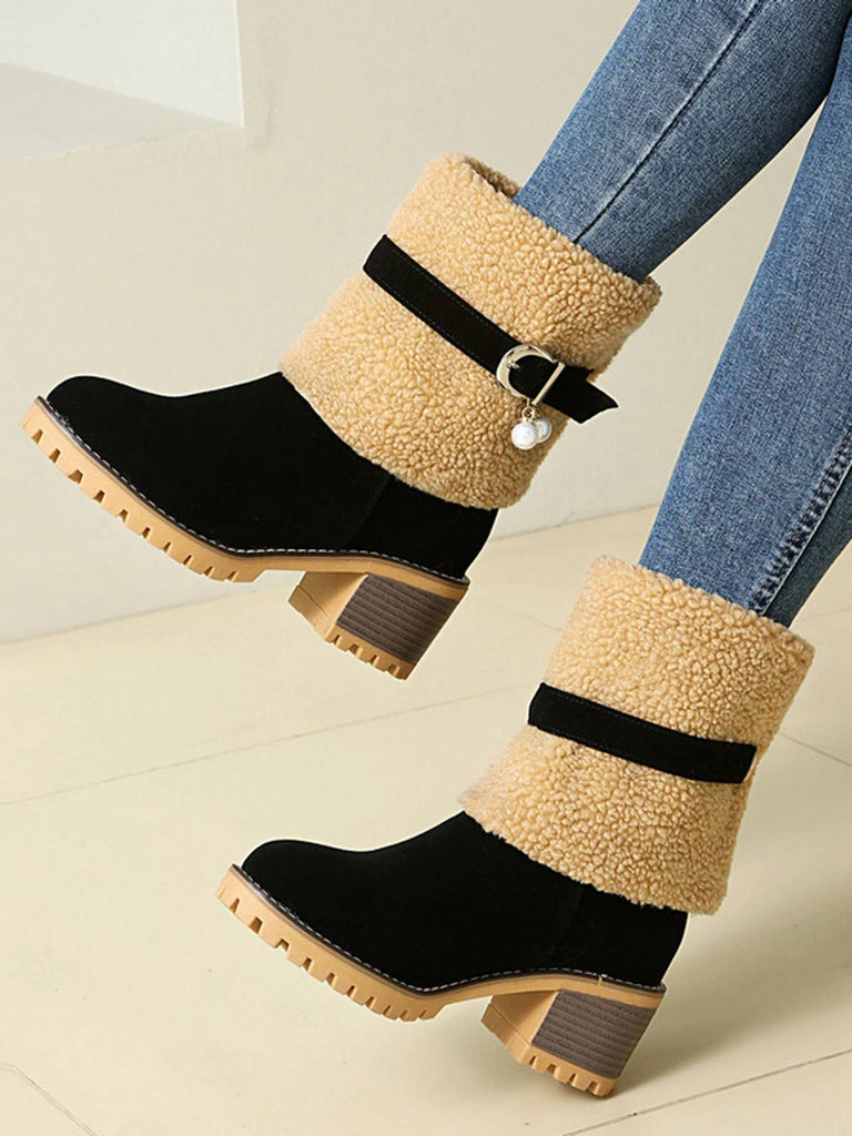 Vintage Pearl Velvet Polar Fleece Mid-Calf Boots