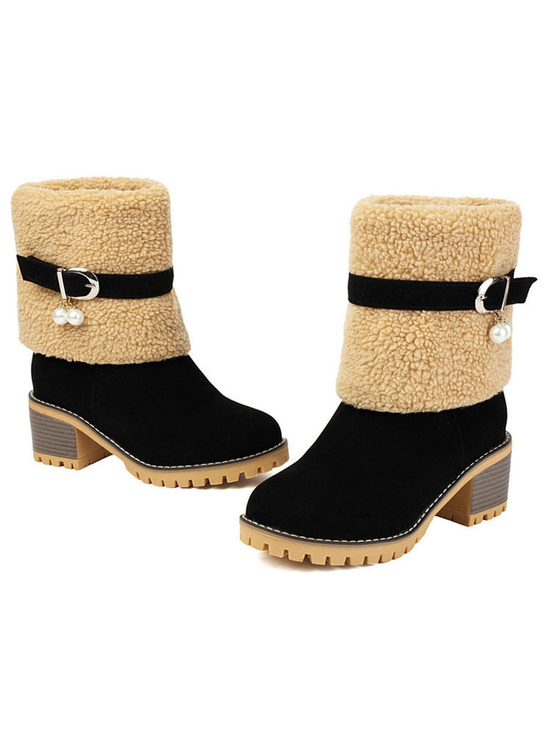 Vintage Pearl Velvet Polar Fleece Mid-Calf Boots