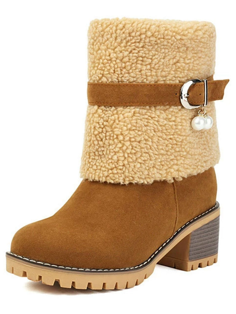 Vintage Pearl Velvet Polar Fleece Mid-Calf Boots