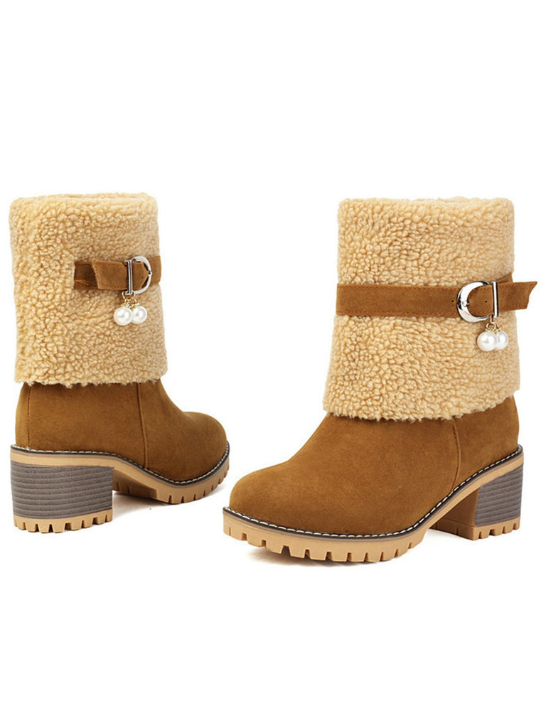 Vintage Pearl Velvet Polar Fleece Mid-Calf Boots