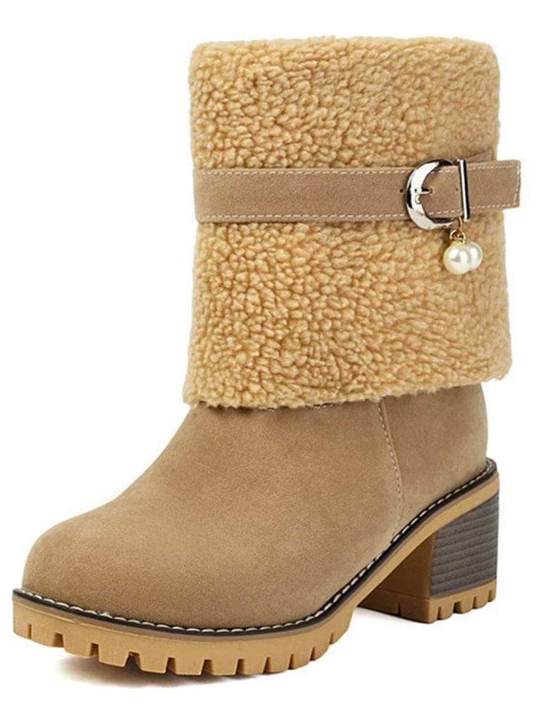 Vintage Pearl Velvet Polar Fleece Mid-Calf Boots