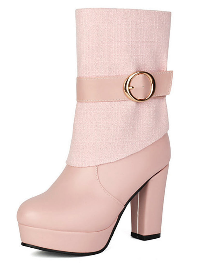 Solid PU Leather Ribbed Knit Patchwork High Heels