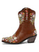 Vintage Pointed Embroidered Floral Chunky Heel Boots