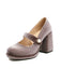 Mary Jane Velvet Pearl Button Chunky Heel Shoes
