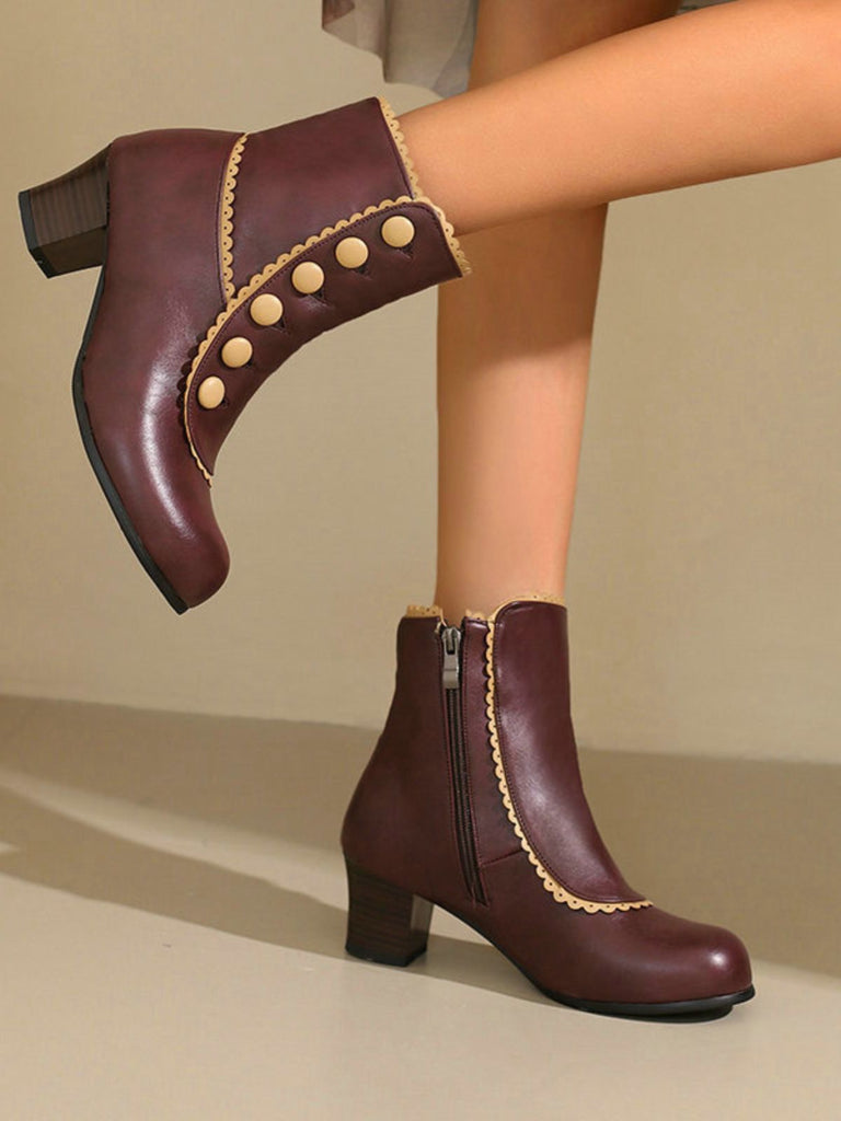 Vintage Faux Fur Lining Chunky Heel Short Boots