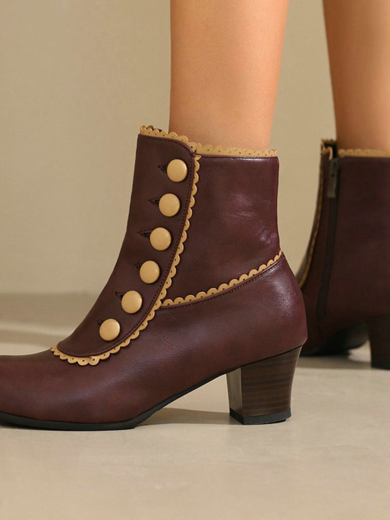 Vintage Faux Fur Lining Chunky Heel Short Boots