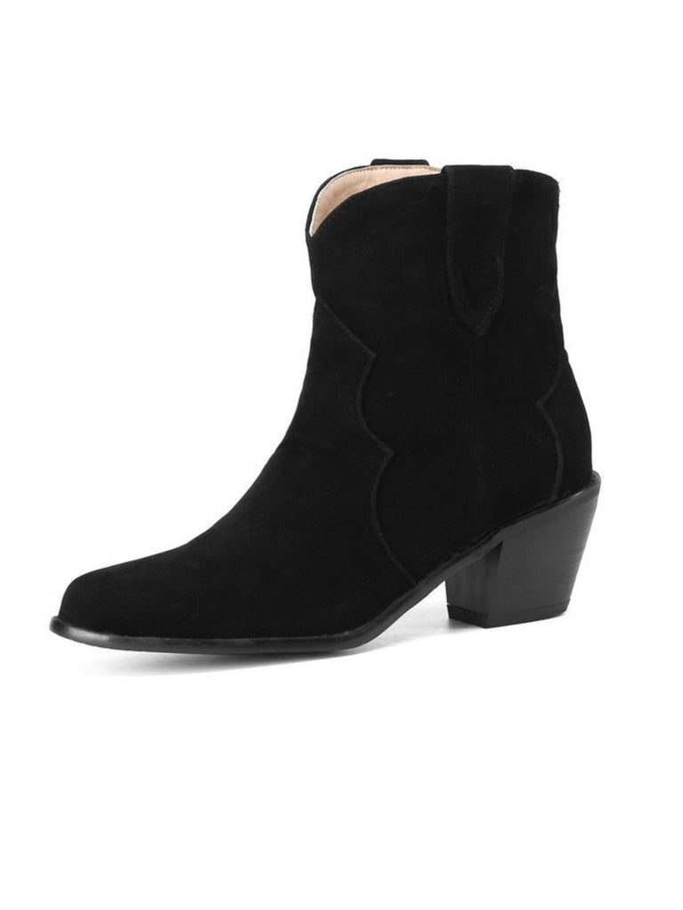 Retro Pointed Toe Solid Faux-Suede Ankle Boots