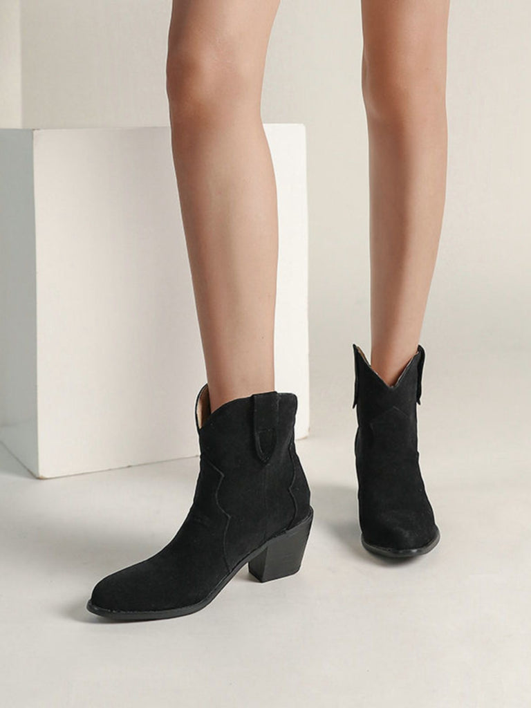 Retro Pointed Toe Solid Faux-Suede Ankle Boots