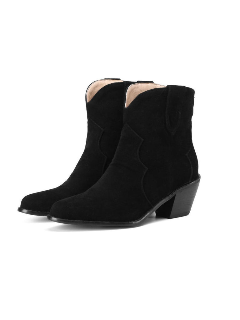 Retro Pointed Toe Solid Faux-Suede Ankle Boots