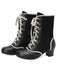 Vintage Lace-Up Faux Suede & Leather Mid Calf Boots