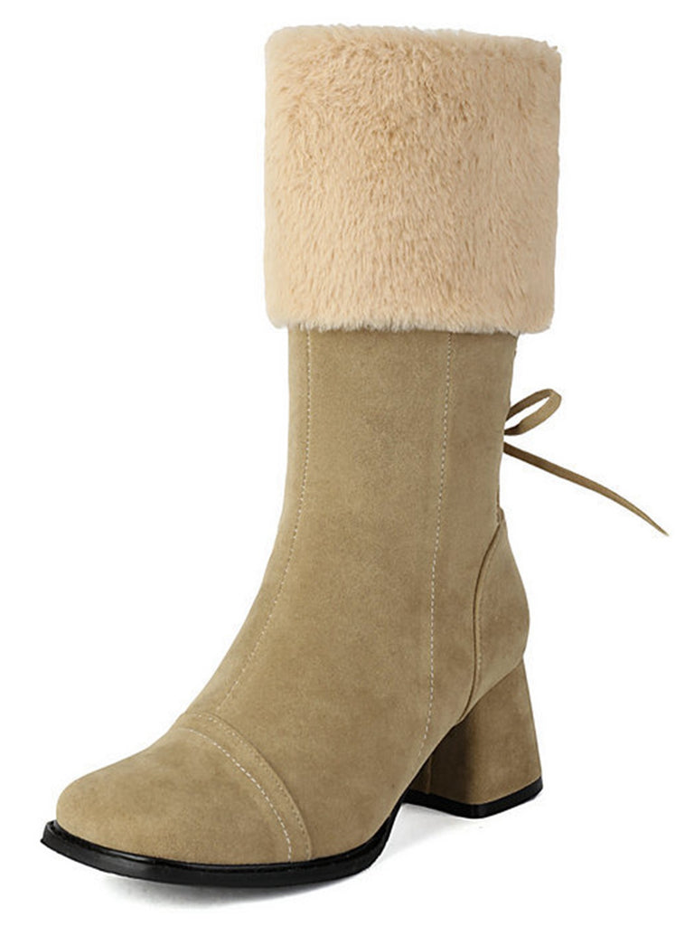 Vintage Contrasted Suede Plush Chunky Boots