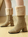 Vintage Contrasted Suede Plush Chunky Boots