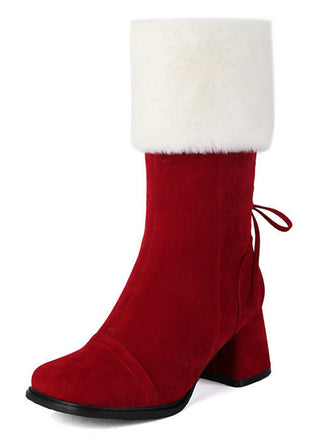 Vintage Contrasted Suede Plush Chunky Boots