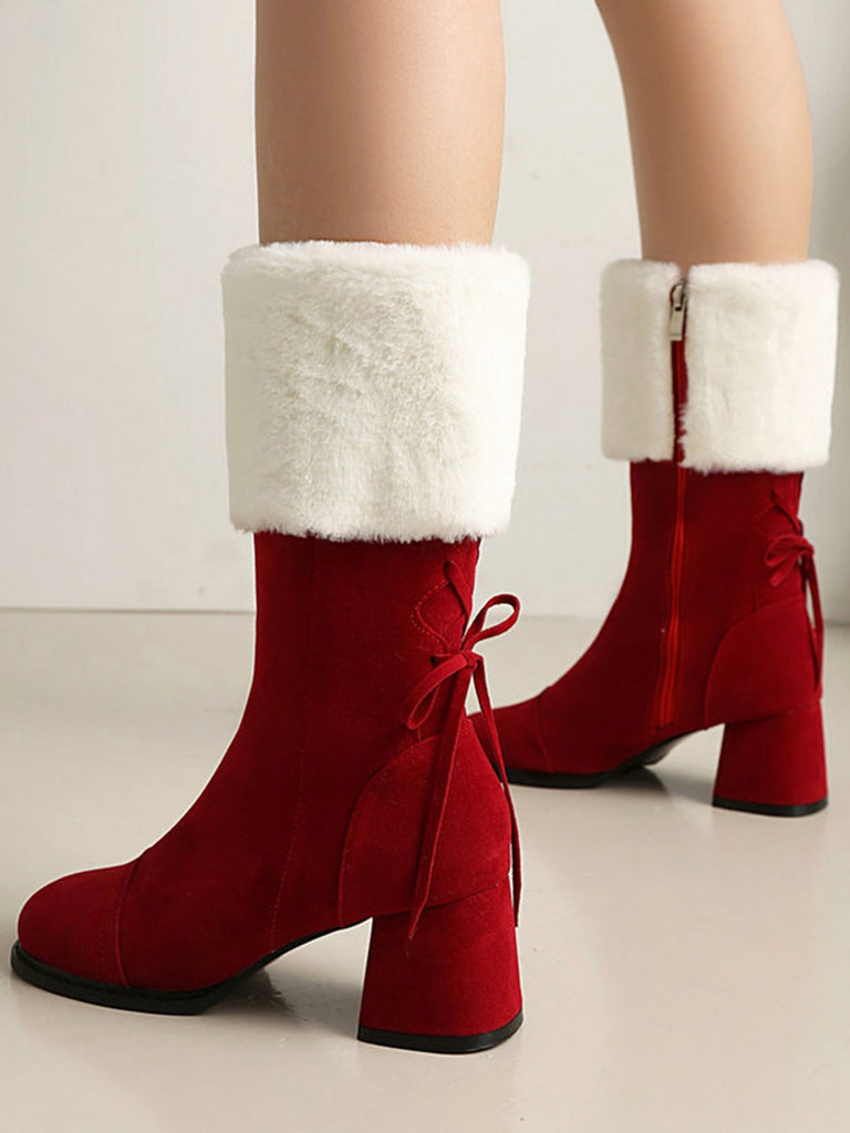 Vintage Contrasted Suede Plush Chunky Boots
