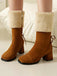 Vintage Contrasted Suede Plush Chunky Boots