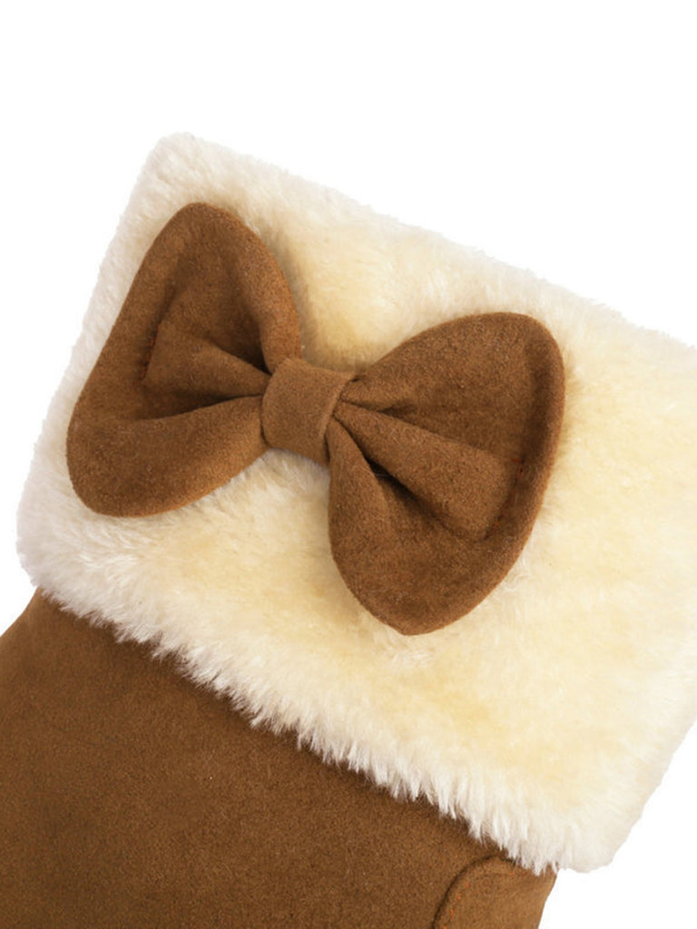 Winter Plush Trim Bow Round Toe Ankle Boots