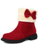 Winter Plush Trim Bow Round Toe Ankle Boots