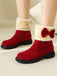 Winter Plush Trim Bow Round Toe Ankle Boots