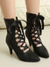 Retro Pointed Toe Lace-Up Faux-Suede Hollow Out Boots