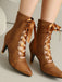 Retro Pointed Toe Lace-Up Faux-Suede Hollow Out Boots