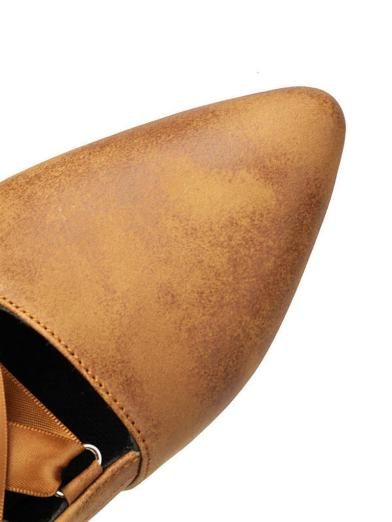 Retro Pointed Toe Lace-Up Faux-Suede Hollow Out Boots