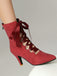 Retro Pointed Toe Lace-Up Faux-Suede Hollow Out Boots