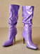 Vintage Solid Patent Leather Mid-Calf High Boots
