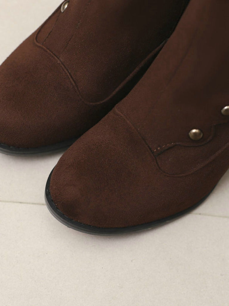 Vintage Suede Faux Fur Lining Studded Mid-Calf Boots