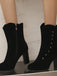 Vintage Suede Faux Fur Lining Studded Mid-Calf Boots