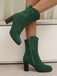 Vintage Suede Faux Fur Lining Studded Mid-Calf Boots