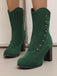 Vintage Suede Faux Fur Lining Studded Mid-Calf Boots