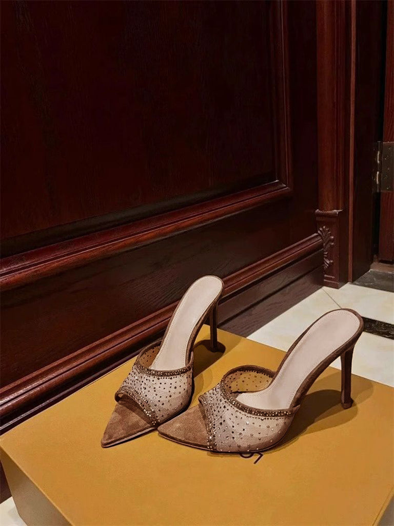 Rhinestone Pointed Toe High Heel Sandals, vintage shoes, retro heels - perfect for women who love vintage and retro fashion
