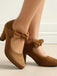 Suede Bow Mary Jane Block Heel Pumps