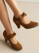 Suede Bow Mary Jane Block Heel Pumps