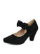 Suede Bow Mary Jane Block Heel Pumps